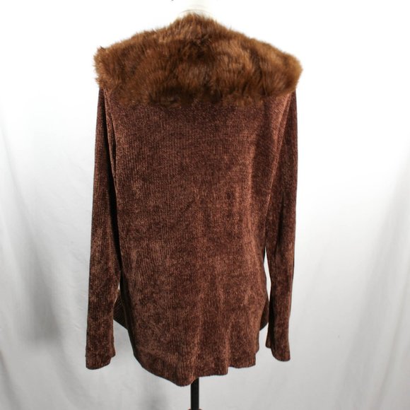 Vintage 1990s Brown Knit Cardigan with Faux Fur Collar – Plus Size 1X - Picture 5 of 9
